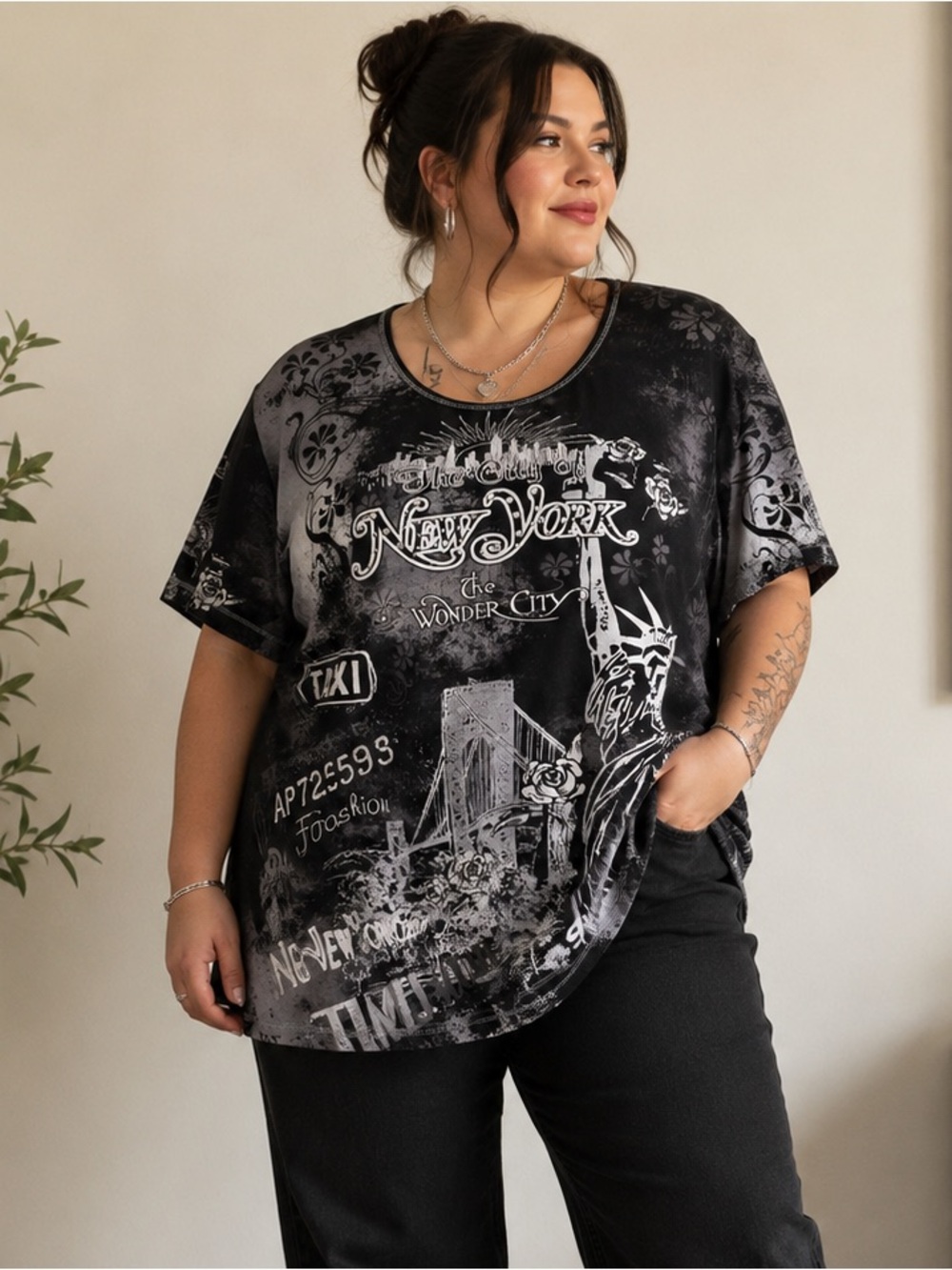 Dressbarn Woman 2X Cotton New York NYC Rhinestone Graphic Tee Made USA